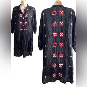 Johnny Embroidered 3/4 Sleeve Black  Cupro Rayon Dress Size 1X